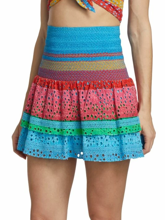 Alice + Olivia Bethie Smocked Cotton Tiered Mini Skirt 6 Alice + Olivia Bethie Smocked Cotton Tiered Mini Skirt - Image 4
