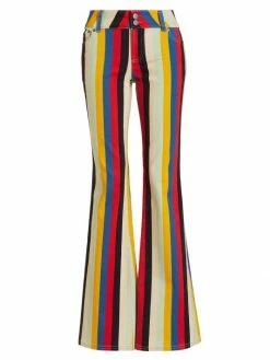 Alice + Olivia Stacey Striped Mid-Rise Bell Bottom Pants