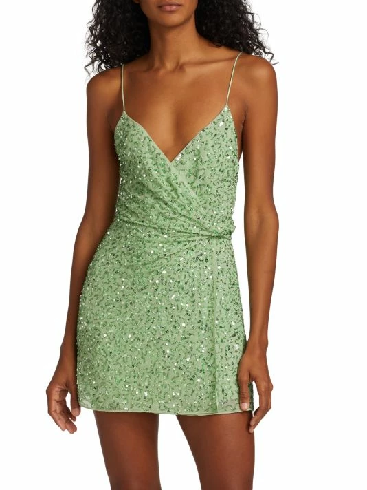 Alice + Olivia Celestine Embellished Wrap Minidress 5 Alice + Olivia Celestine Embellished Wrap Minidress - Image 3