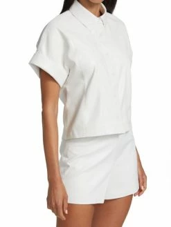 Alice + Olivia Edyth Vegan Leather Short-Sleeve Shirt -Alice + Olivia Sales unnamed file 1377