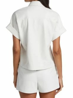 Alice + Olivia Edyth Vegan Leather Short-Sleeve Shirt -Alice + Olivia Sales unnamed file 1378