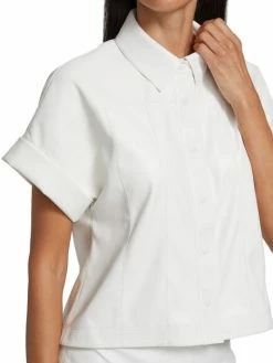 Alice + Olivia Edyth Vegan Leather Short-Sleeve Shirt -Alice + Olivia Sales unnamed file 1379