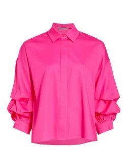 Alice + Olivia Edyth Gathered-Sleeve Shirt
