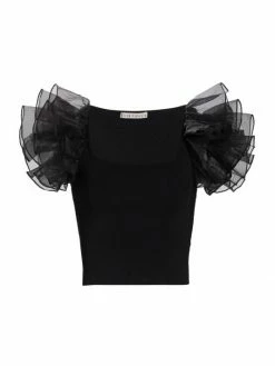 Alice + Olivia Merida Ruffle-Sleeve Crop Top