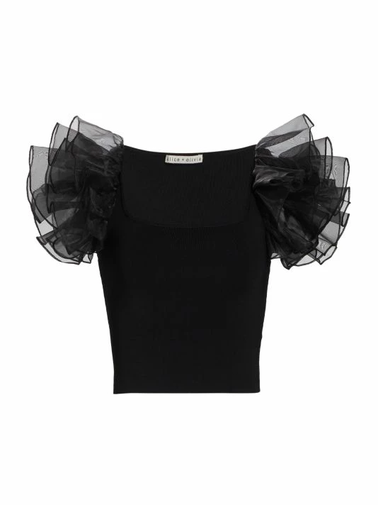 Alice + Olivia Merida Ruffle-Sleeve Crop Top 3 Alice + Olivia Merida Ruffle-Sleeve Crop Top