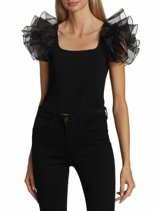 Alice + Olivia Merida Ruffle-Sleeve Crop Top 5 Alice + Olivia Merida Ruffle-Sleeve Crop Top - Image 3