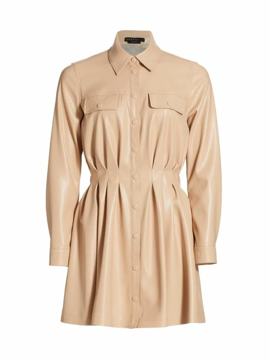 Alice + Olivia Malina Vegan Leather Shirtdress Almond 5 Alice + Olivia Malina Vegan Leather Shirtdress Almond - Image 3