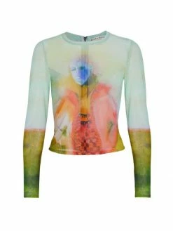 Alice + Olivia X Kidsuper Delaina Printed Mesh Crop Top