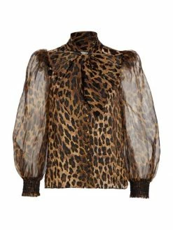 Alice + Olivia Brentley Leopard-Print Tie-Neck Blouse