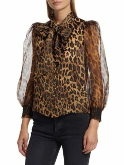 Alice + Olivia Brentley Leopard-Print Tie-Neck Blouse -Alice + Olivia Sales unnamed file 1631