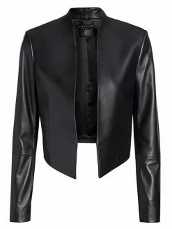 Alice + Olivia Harvey Open Leather Jacket Black