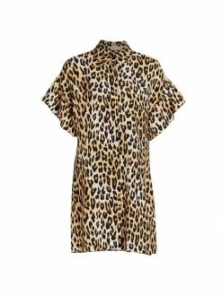 Alice + Olivia Jude Ruffle-Sleeve Leopard Shirtdress