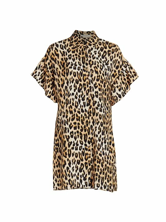 Alice + Olivia Jude Ruffle-Sleeve Leopard Shirtdress 3 Alice + Olivia Jude Ruffle-Sleeve Leopard Shirtdress