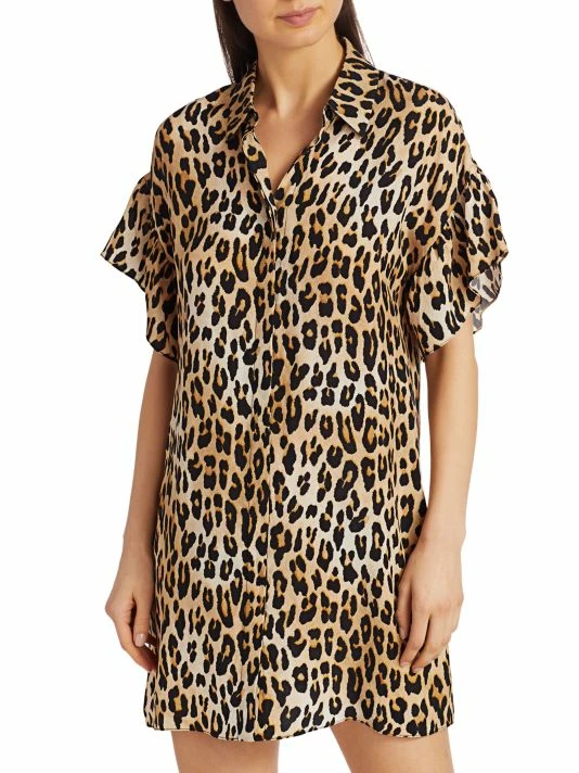 Alice + Olivia Jude Ruffle-Sleeve Leopard Shirtdress 5 Alice + Olivia Jude Ruffle-Sleeve Leopard Shirtdress - Image 3