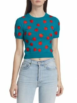 Alice + Olivia Ciara Embroidered Strawberry Cropped Sweater -Alice + Olivia Sales unnamed file 183