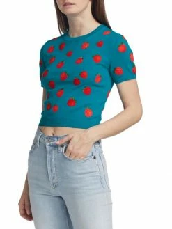 Alice + Olivia Ciara Embroidered Strawberry Cropped Sweater -Alice + Olivia Sales unnamed file 184