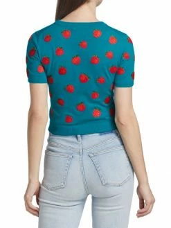Alice + Olivia Ciara Embroidered Strawberry Cropped Sweater -Alice + Olivia Sales unnamed file 185