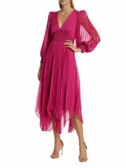 Alice + Olivia Sion Pleated & Smocked Midi-Dress -Alice + Olivia Sales unnamed file 197