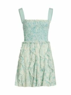 Alice + Olivia Jocelyn Floral Smocked Cotton Ruffle Minidress