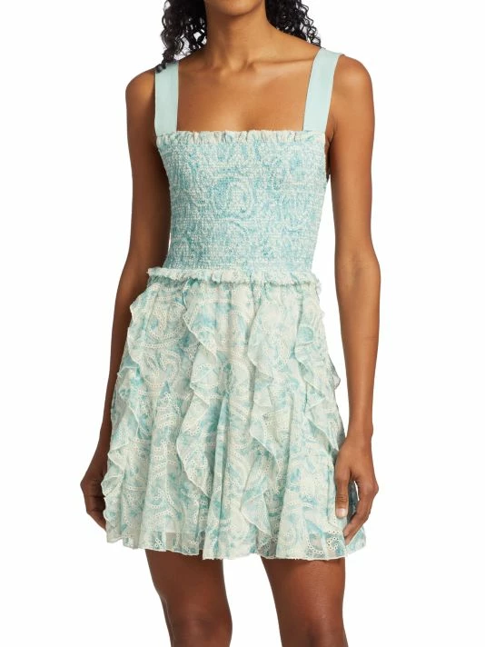 Alice + Olivia Jocelyn Floral Smocked Cotton Ruffle Minidress 5 Alice + Olivia Jocelyn Floral Smocked Cotton Ruffle Minidress - Image 3