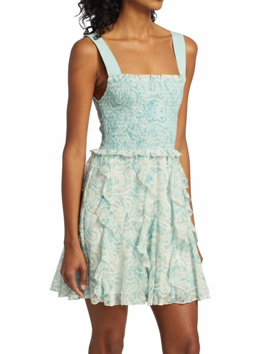 Alice + Olivia Jocelyn Floral Smocked Cotton Ruffle Minidress 6 Alice + Olivia Jocelyn Floral Smocked Cotton Ruffle Minidress - Image 4