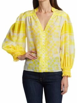 Alice + Olivia Serena Cotton-Silk Bishop Sleeve Blouse -Alice + Olivia Sales unnamed file 2097