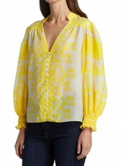 Alice + Olivia Serena Cotton-Silk Bishop Sleeve Blouse -Alice + Olivia Sales unnamed file 2098