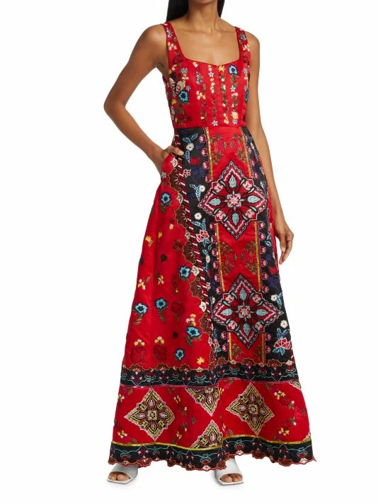 Alice + Olivia Pam Embroidered Satin Maxi Dress 4 Alice + Olivia Pam Embroidered Satin Maxi Dress - Image 2