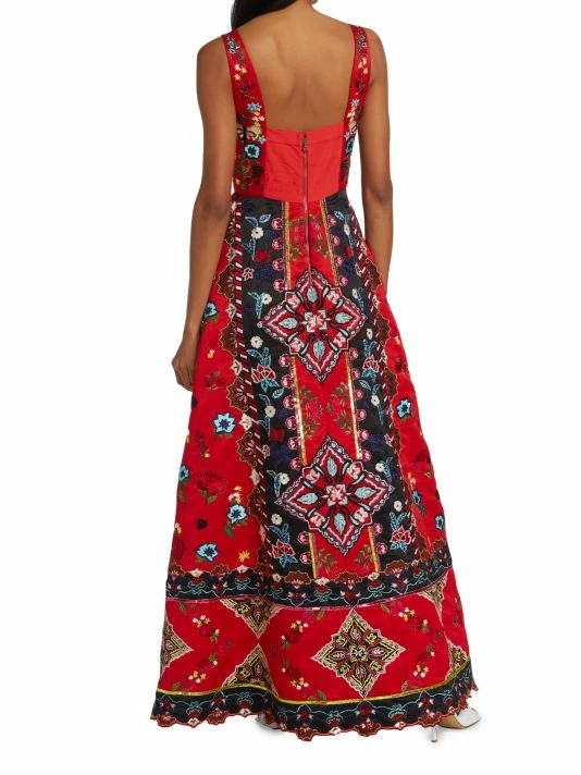 Alice + Olivia Pam Embroidered Satin Maxi Dress 7 Alice + Olivia Pam Embroidered Satin Maxi Dress - Image 5