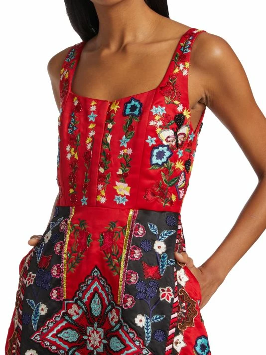 Alice + Olivia Pam Embroidered Satin Maxi Dress 8 Alice + Olivia Pam Embroidered Satin Maxi Dress - Image 6