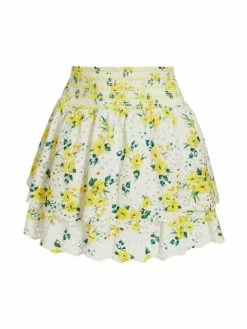 Alice + Olivia Bethie Smocked Tiered Ruffle Miniskirt