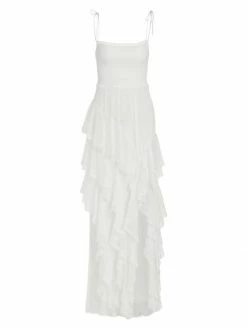 Alice + Olivia Jocelyn High Slit Ruffle Maxi Dress