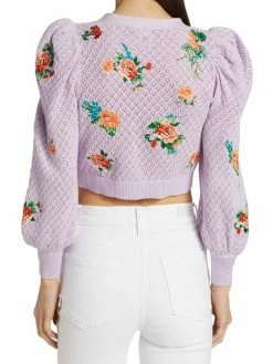 Alice + Olivia Morita Puff-Sleeve Cropped Cardigan -Alice + Olivia Sales unnamed file 2166