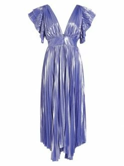 Alice + Olivia Niesha Glossy Pleated Midi Dress