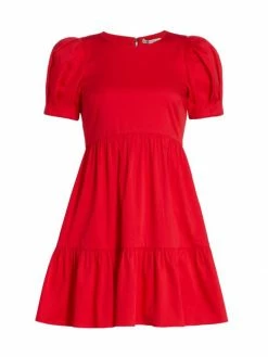 Alice + Olivia Ann Curved Empire-Waist Tiered Minidress