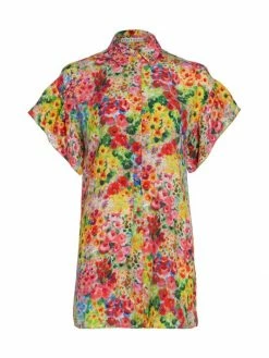 Alice + Olivia Jude Floral Button-Front Shirtdress