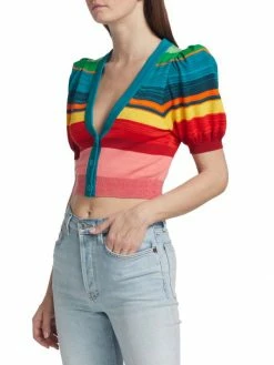 Alice + Olivia Romi Striped Puff-Sleeve Cardigan -Alice + Olivia Sales unnamed file 2410