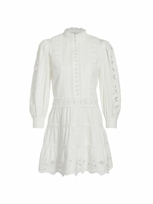 Alice + Olivia Clark Lace Tiered Minidress Off White 3 Alice + Olivia Clark Lace Tiered Minidress Off White