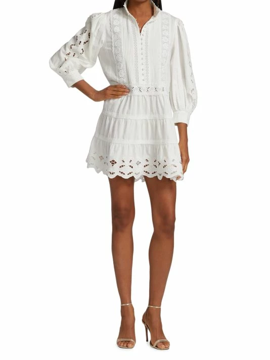 Alice + Olivia Clark Lace Tiered Minidress Off White 4 Alice + Olivia Clark Lace Tiered Minidress Off White - Image 2