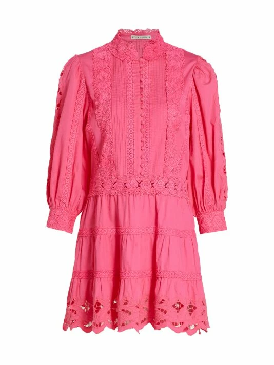 Alice + Olivia Clark Lace Tiered Minidress Off White 5 Alice + Olivia Clark Lace Tiered Minidress Off White - Image 3