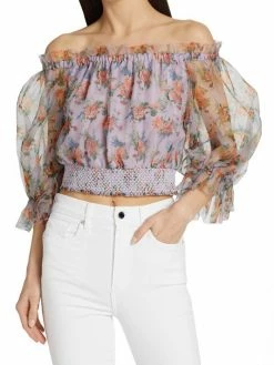 Alice + Olivia Caprina Silk Puff-Sleeve Crop Top -Alice + Olivia Sales unnamed file 2709