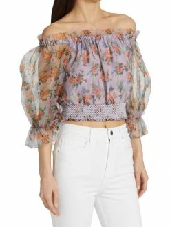 Alice + Olivia Caprina Silk Puff-Sleeve Crop Top -Alice + Olivia Sales unnamed file 2710