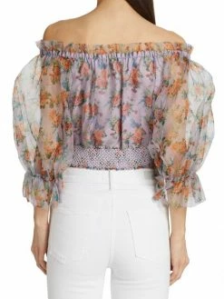 Alice + Olivia Caprina Silk Puff-Sleeve Crop Top -Alice + Olivia Sales unnamed file 2711