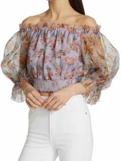 Alice + Olivia Caprina Silk Puff-Sleeve Crop Top -Alice + Olivia Sales unnamed file 2712