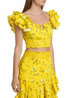 Alice + Olivia Shanae Ruffled Cotton-Blend Crop Top -Alice + Olivia Sales unnamed file 283