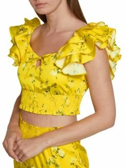 Alice + Olivia Shanae Ruffled Cotton-Blend Crop Top -Alice + Olivia Sales unnamed file 285