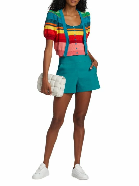 Alice + Olivia Donald Linen-Blend Shorts Ocean Blue 4 Alice + Olivia Donald Linen-Blend Shorts Ocean Blue - Image 2