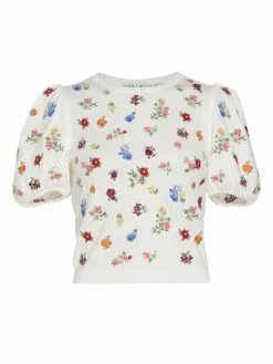 Alice + Olivia Risa Embroidered Puff-Sleeve Top