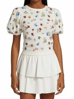 Alice + Olivia Risa Embroidered Puff-Sleeve Top -Alice + Olivia Sales unnamed file 293