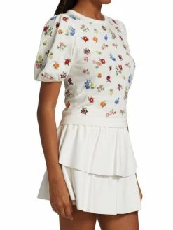 Alice + Olivia Risa Embroidered Puff-Sleeve Top -Alice + Olivia Sales unnamed file 294